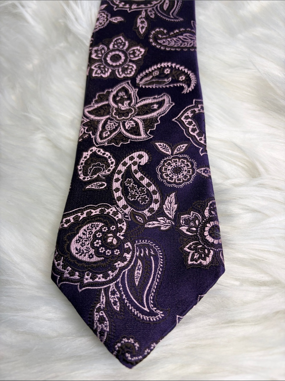 Men's Purple Paisley 100% Silk  Tie with Pink Accents - Classic Formal Style